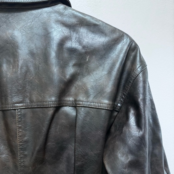 Zara Faux Leather Dress Washed Brown Long Sleeve Shirt Dress Shacket Size XS - Picture 14 of 16